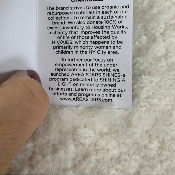 Area Stars Sweater Mock Neck Ivory Textured Faux Fur Fringe Cropped Glam M NEW - Picture 12 of 15